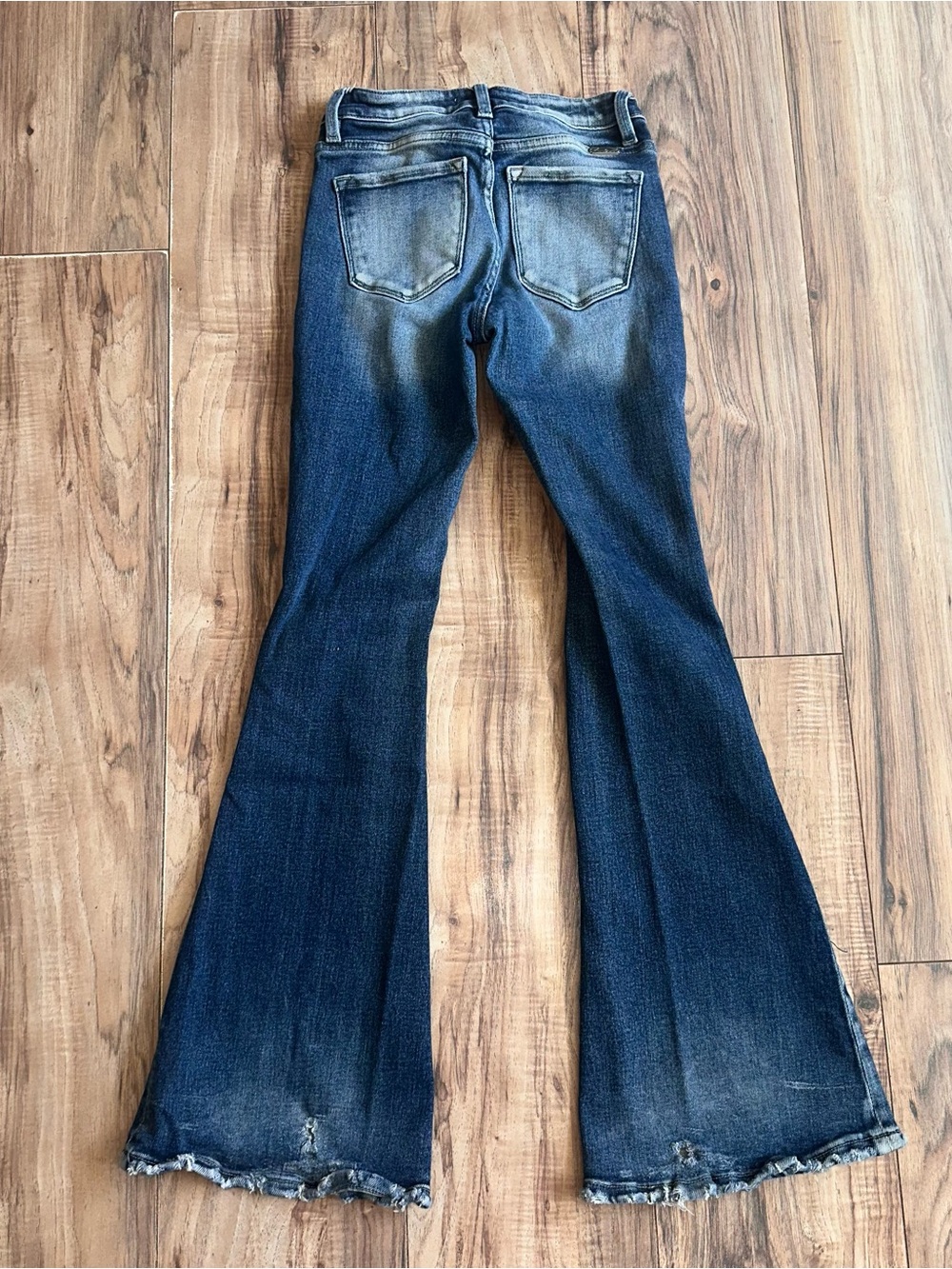 KanCan Dark Blue Mid Rise Flare Jeans with Raw Hem Size: 24x31 Fits a 12 Girl